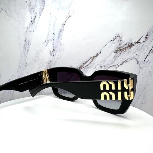 New MIU MIU Sunglasses Black Square 2026 Gold Metal Logo Women Authentic w/ Case main image 11
